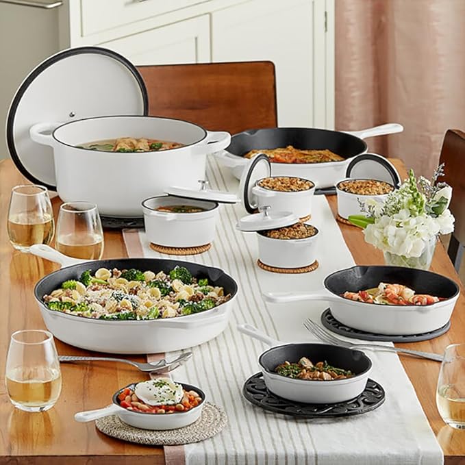Commercial Grade, Cast Iron Enameled Cookware Duch Oven 7qt, White