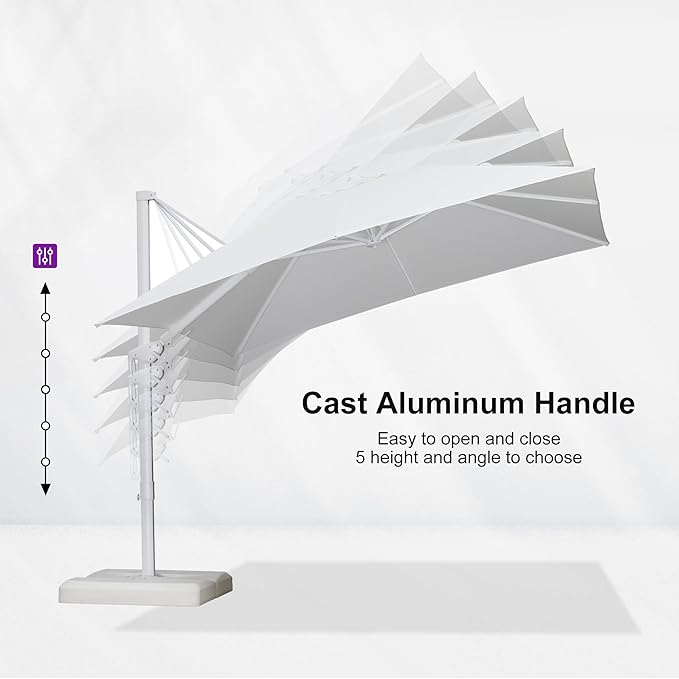 PURPLE LEAF 10 FT Right-left Tilt Patio Umbrella Swivel White Cantilever Umbrella with Tilt Aluminum Outdoor Umbrella with 360° Rotation for Deck Pool Garden, White