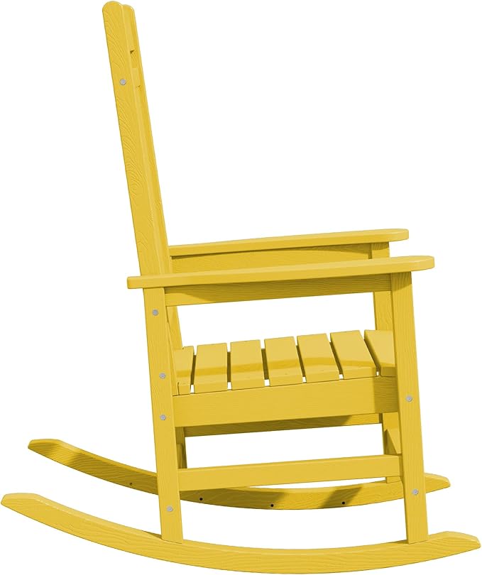 KINGYES HDPE Outdoor Rocking Chair Set of 4, All-Weather Poly Patio Rocking Chairs with 330lbs Support for Adults, Yellow