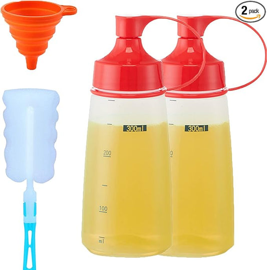 Condiment Squeeze Bottles for Sauces PlCondiment Squeeze Bottles for Sauces Pancake Batter Plastic - Wide Mouth Kitchen Ketchup Mustard Bottle Empty Dispenser for Oil Salad (2 PCS, 10 oz.)