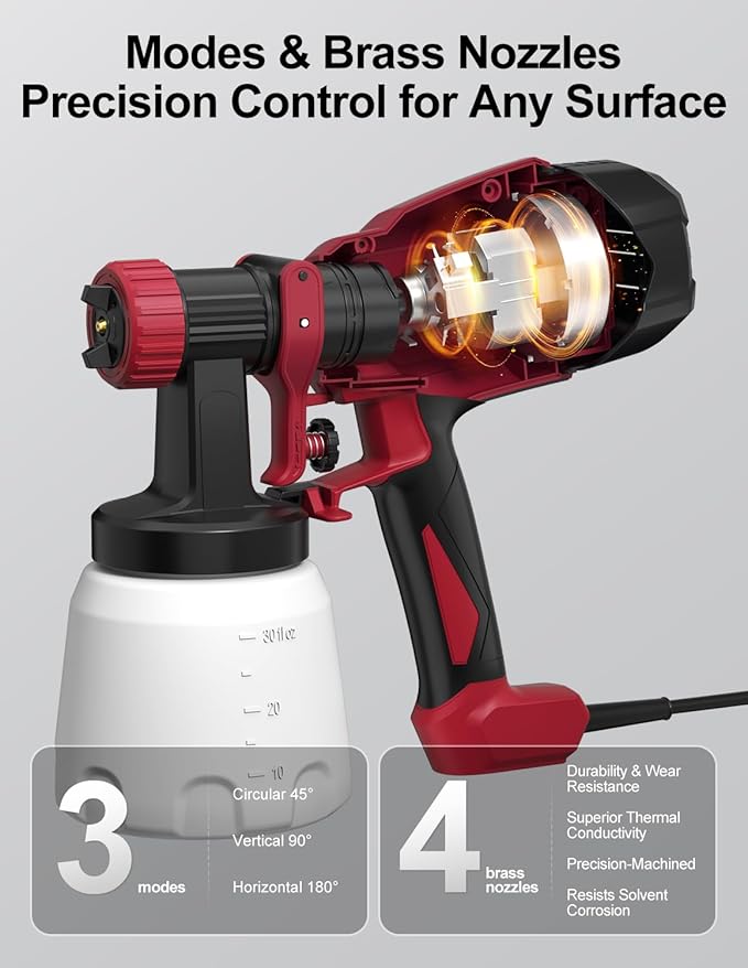 HVLP Paint Sprayer, Electric Spray Paint Gun, 3 Modes & 4 Barss Nozzles, with Cleaning & Blowing Joints, Variable Flow Control, for Doors, Fences, Furniture, Wall, Cabinet, Garden Chairs, etc.