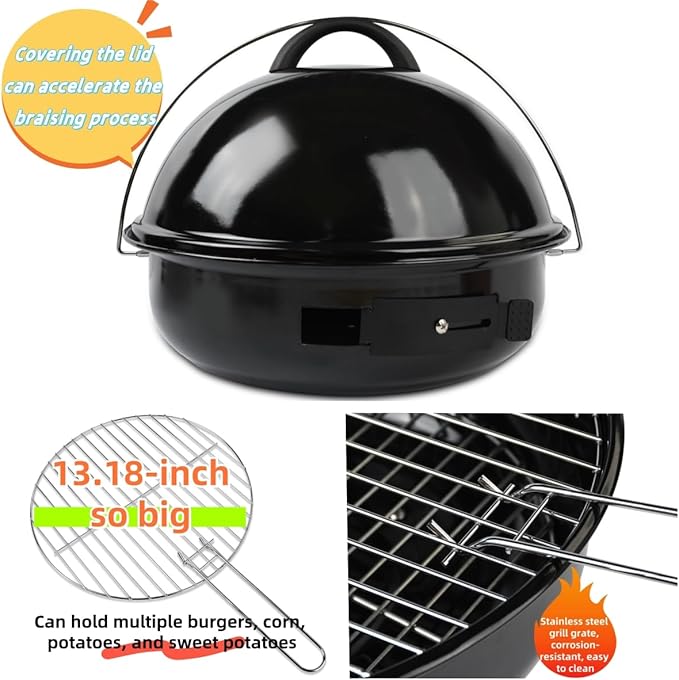 UFO-Shaped (Thickened) Portable Charcoal Grill,Folding Leg Design for Easy Storage & Portability,Easy-to-Assemble Small Tabletop Grill,Compact for Backyard and Patio BBQ,Outdoor Camping,and Tailgate