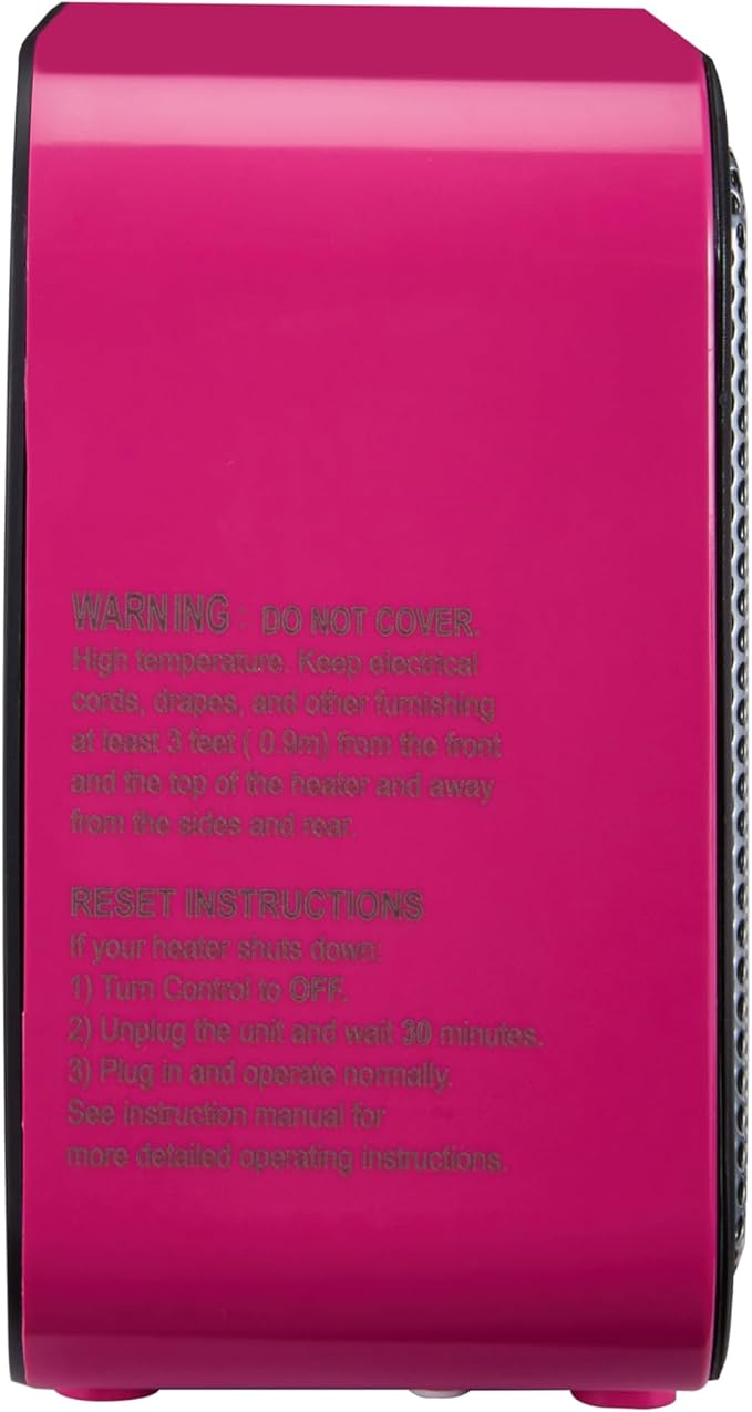 Amazon Basics Ceramic Space Heater, Mini Heater for Office Desk, Portable Tent Heater for Camping (Indoor Use), 500 W, With Tip-Over Protection, Lightweight (1.4 LBS), Pink, 5.9 x 3.2 x 6 inches