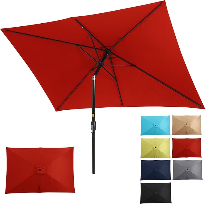 SUNVIVI OUTDOOR Patio Umbrella, Rectangular Patio Umbrella, Metal Pole Square Outdoor Umbrella with Crank and Push Button Tilt, Large Outdoor Umbrella with Polyester Canopy