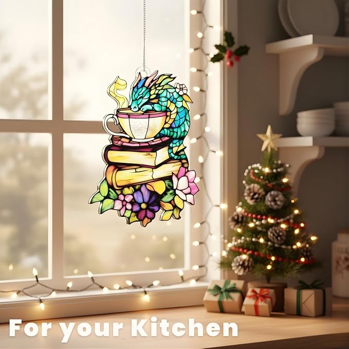 Fairy Christmas Ornament Mythical Creatures Suncatcher Window Hanging Acrylic Stained Glass Effect Art Garden Decor Unique Whimsical Celestial Gift for Mom Thanksgiving