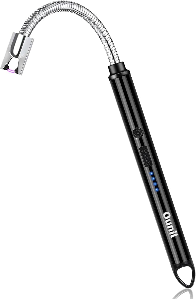 Ounil Electric Lighter Candle lighters USB Rechargeable Type-C Windproof Flameless arc Lighter LED Battery Display, Suitable for Light Candle Firework BBQ Camping (Black