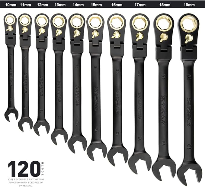 STARWORK Ratcheting Combination 20Pc. Wrench Set (20Pc. 120T FLX Reversible)