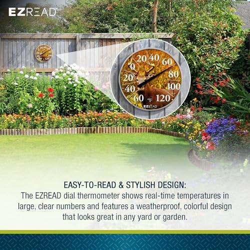 EZREAD Hanging Dial Thermometer 840-1225 Weather Thermometers for Indoor and Outdoor Use, Large 12.5 Inch Diameter, Easy to Read Numbers, Winter Cardinal