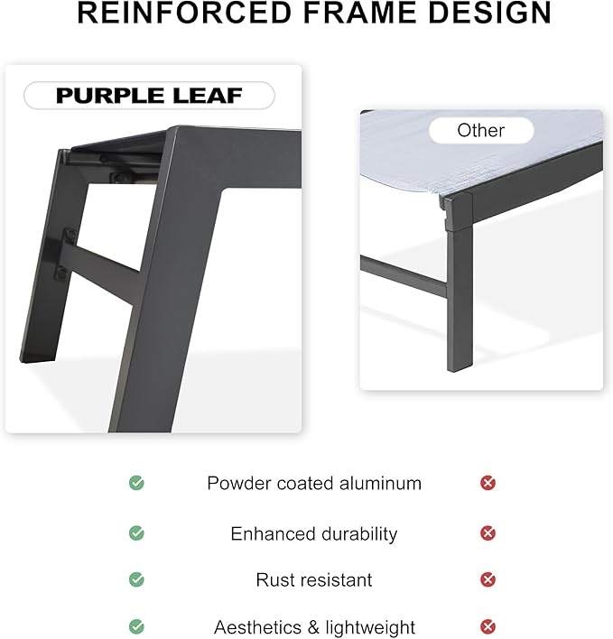 PURPLE LEAF Extra Large Outdoor Chaise Lounge 2 Pieces Aluminum Patio Lounge Chair with Wheels Reclining Chair for Patio Pool Beach Sunbathing Grey Oversized Lounger