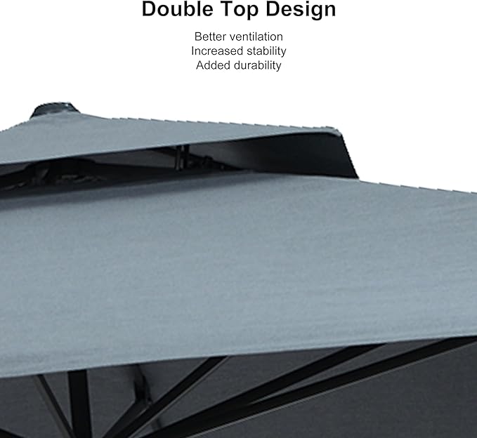 PURPLE LEAF 10' X 13' Double Top Cantilever Patio Umbrella Deluxe Large Outdoor Umbrella Rectangle Offset Umbrella with Fade Resistance for Garden Deck Pool Patio, Mist Grey
