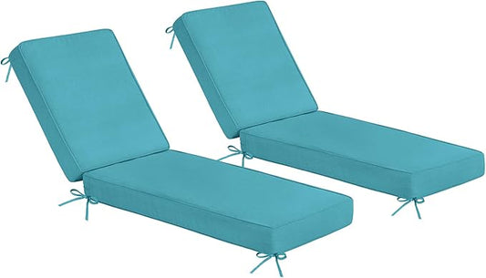 Sundale Outdoor Olefin Chaise Lounge Cushion Set of 2, Water-Resistant Patio Lounge Chair Cushion, Thick Lounger Pad with 4 Straps Teal, 72 x 21 x 4 Inches