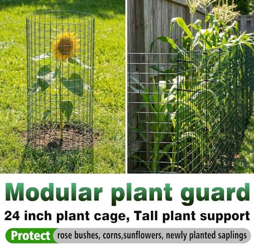 8 Pack Extra Tall Plant Protectors from Animals, 12"x24" Wire Garden Cages for Large Plants Shrubs, 2mm Heavy Duty Metal Mesh Guard for Deer Rabbits, Reusable Garden Protection with Stakes