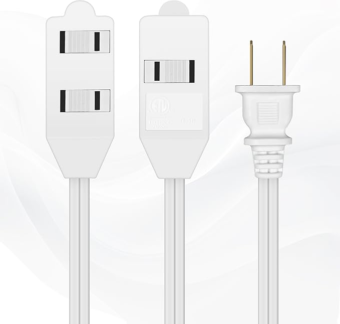 POWERCORDS [ETL Certified] 2-Pack 16 AWG 2 Prong Extension Cord, 13A 3-Outlet Indoor Extension Cord with Tamper Guard, 13 Amp, 1625 Watts, White, Available Lengths 3FT, 6FT, 10FT, 15FT (6 Feet)