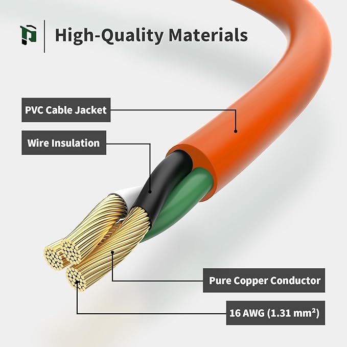 Outdoor Extension Cord 15 FT Waterproof, 16/3 Gauge Heavy Duty 3 Prong Extension Cord, 13A 1625W SJTW, ETL Listed, Great for Garden and Home, Orange