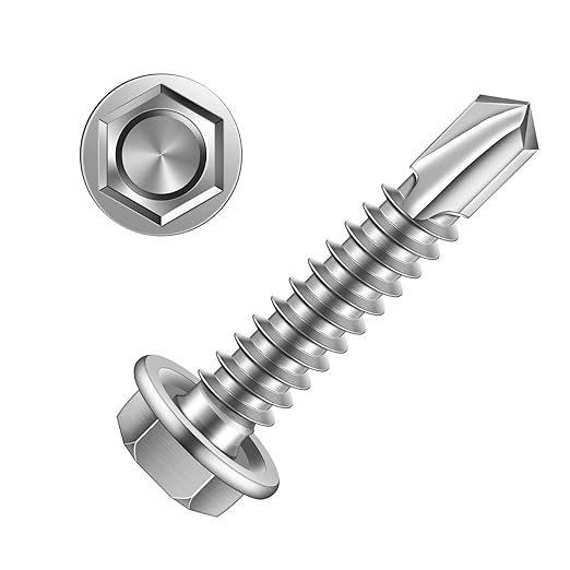 MewuDecor #14 x 1-1/4" (3/4" to 3" Available) Hex Washer Head Self Drilling Sheet Metal Screws with Drill Point, Stainless Steel 410, 50 PCS