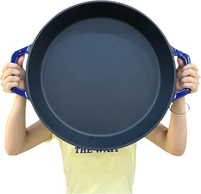 Commercial Grade, Cast Iron Enameled Cookware (Blue, Skillet 17“)