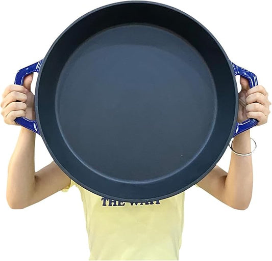 Commercial Grade, Cast Iron Enameled Cookware (Blue, Skillet 17“)