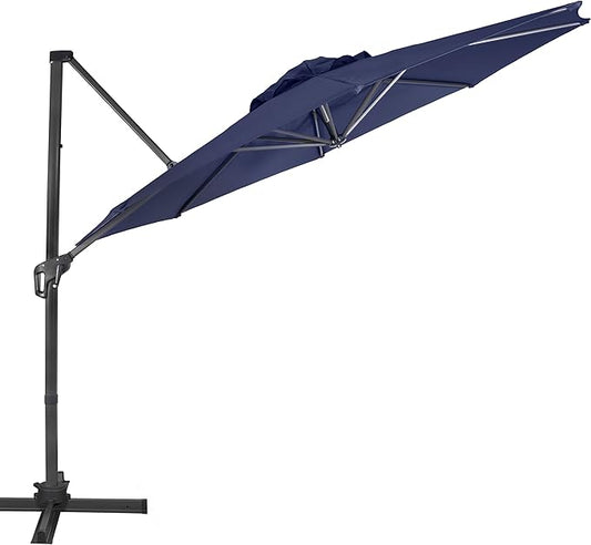 Sunnyglade 10Ft Cantilever Patio Umbrella, 360° Rotation & Integrated Tilting System Offset Umbrella with 8 Sturdy Ribs, Fade-resistant & Waterproof for Garden Backyard Poolside Deck