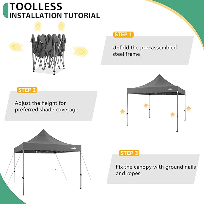 COBIZI 10x10 Heavy Duty Pop up Canopy Tent with 4 Sidewalls, Easy Set-up Commercial Outdoor Party Tent, 100% Waterproof Wedding Canopy Gazebo, 3 Height Adjustable with Wheeled Bag, Gray