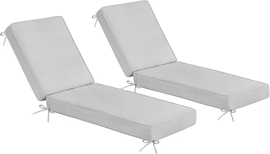 Sundale Outdoor Olefin Chaise Lounge Cushion Set of 2, Water-Resistant Patio Lounge Chair Cushion, Thick Lounger Pad with 4 Straps Light Gray, 72 x 21 x 4 Inches
