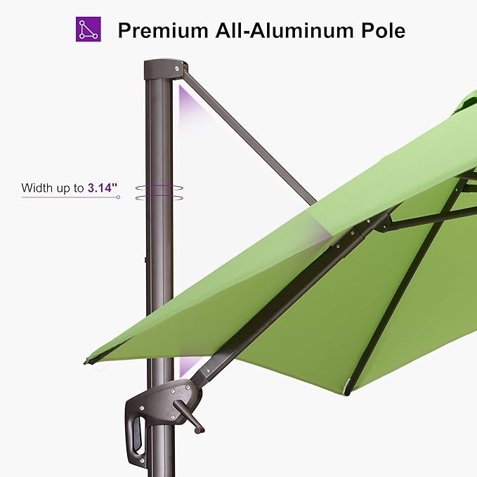 PURPLE LEAF 10' X 13' Patio Cantilever Umbrella with Base Rectangle Umbrella Outdoor with Aluminum Offset Hanging and 360° Rotation for Pool Garden Deck Patio, Green