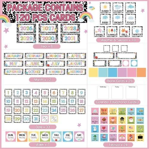 Sinload Classroom Calendar Pocket Chart Pastel, Pencil
