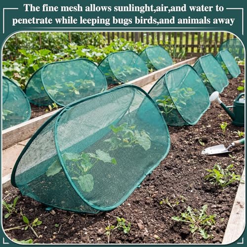 4 Sets 39" x 15" x 15" Pop up Garden Mesh Plant Cover Garden Rows Plants Cover with 24 Pcs Ground Nails Foldable Outdoor Protector Tent for Vegetables Fruits Seedlings Flowers from Animals