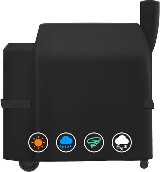 Heavy Duty Waterproof Grill Cover Compatible with Traeger Pro 22 & 575 Series and Traeger Pro 34 & 780 Series Wood Pellet Grill and Smoker, Texas and More, Full Length Barbecue Grill Cover, Black