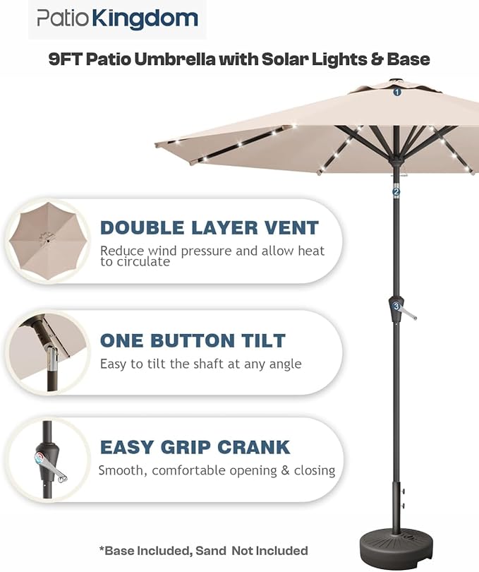 Grey Outdoor Rocking Chairs Set of 2 with Footrest, Side Table & Beige 9FT Umbrella, HDPE Rocking Lawn Chair for Garden, Poolside, Deck, Weatherproof Porch Rocker