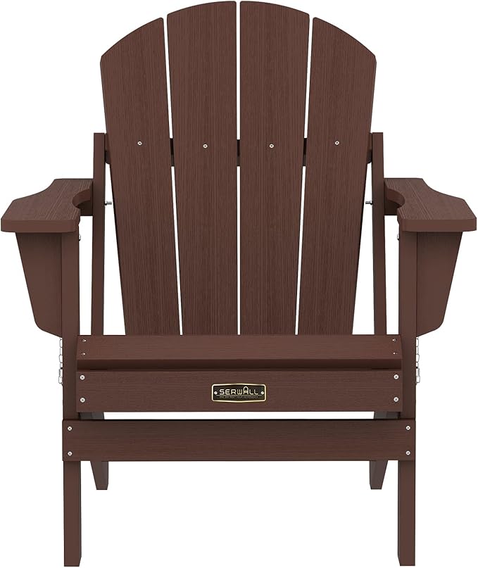 SERWALL Folding Adirondack Chair Set of 2 for Patio Garden Outdoors Fire Pit-Coffee