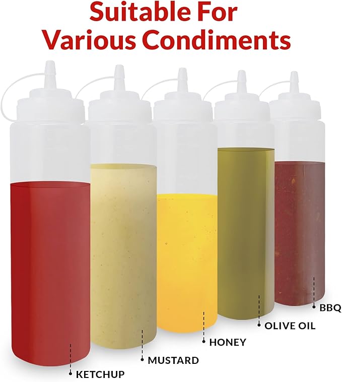 Reli. Plastic Squeeze Bottles, 32 oz. | 8 Pack | Condiment Squeeze Bottles for Sauces | Clear w/Tethered Caps | 32 Ounce Hot Sauce, Ketchup | Condiments, Olive Oil, Liquids