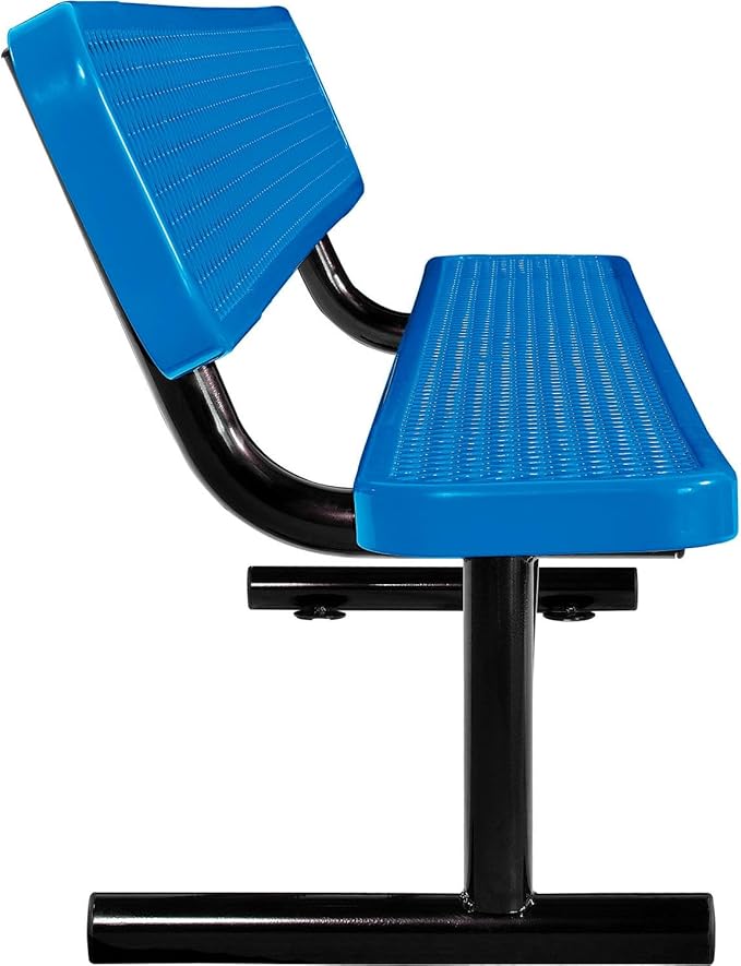 Global Industrial 8'L Heavy Duty Expanded Metal Mesh Bench with Backrest with Steel Frame, Portable Outdoor Bench, 1000 lbs Capacity, Blue, 96" L x 24" W x 33" H