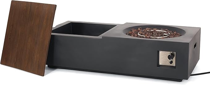 Propane Fire Pit Table, 56" MGO Firepits for Outside, Gas Fire Pit for Outside Patio, Propane Fire Table with Storage for Deck, Pool, 50,000BTU, Tank Not Included, Dark Gray+Natural Wood