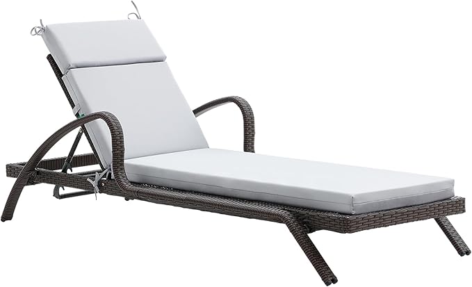 FILUXE Chaise Lounge Cushions Outdoor Furniture, High-Density Foam Chair Cushion with Ties, Weather & Fade Resistant - Patio Recliner Chairs Cushions for Lawn,Pool & Beach 72x21x3 Inch, Grey
