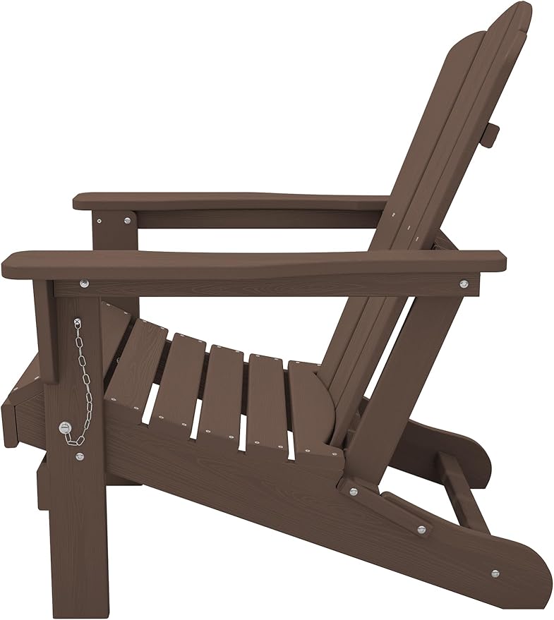 KINGYES Folding Adirondack Chair Set of 8, HDPE All-Weather Folding Adirondack Chair, Brown