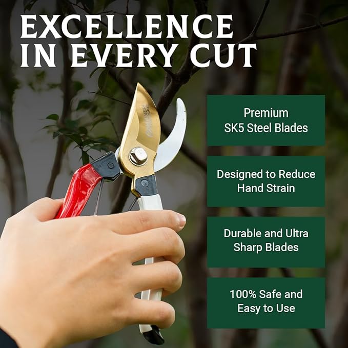 Gardeness Japanese Titanium Pruning Shears, Lightweight SK5 Bypass Garden Secateurs – Easy-Grip Hand Pruners for Women, Roses, Bonsai, Trimming & Everyday Gardening