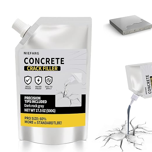 Concrete Crack Filler for Driveway, High Elasticity Cement Crack Filler, Self Leveling Quick Drying Sealing Adhesive for Outdoor, Patio, Waterproof (17.6 Floz)
