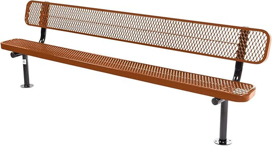 COATEDOUTDOORFURNITURE Heavy-Duty Outdoor Bench Thermoplastic Coated, Expanded Metal, Commercial-Grade Seating, Made in America (Surface with Back, 8 Ft, Textured Copper)