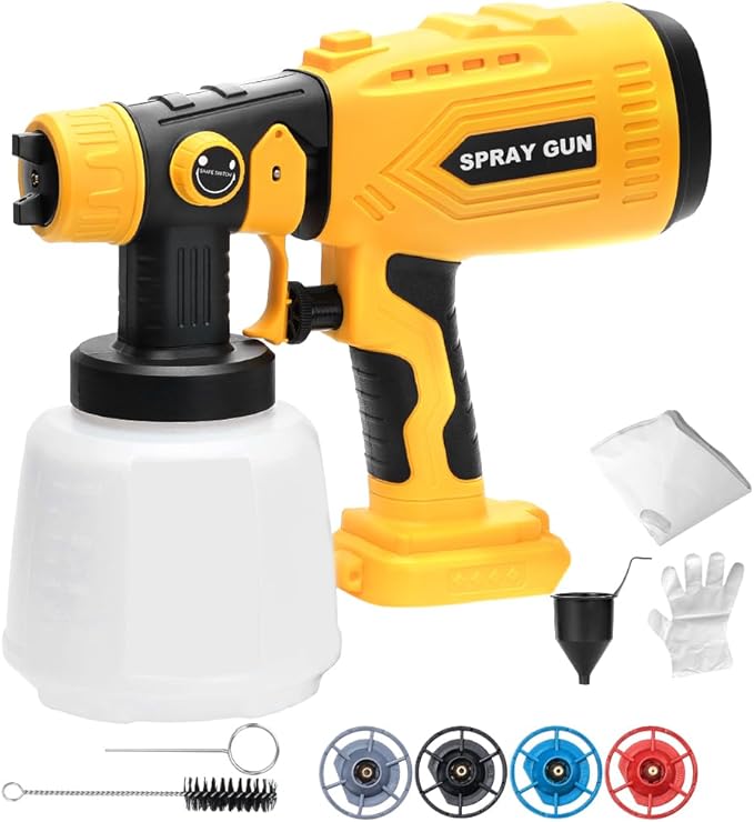 Paint Sprayer Compatible with Dewalt 20V Lithium Battery, Cordless Paint Sprayer HVLP Spray Gun with Copper Nozzle, 200W Power Easy to Clean for Home Interior,Exterior, Renovation(Tool Only)