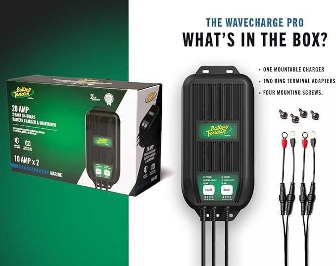 Battery Tender WaveCharge Pro 4 Bank Marine Battery Charger- 12V 40 AMP (10Amps X 4 Batteries) - Fully Automatic Weatherproof Onboard Battery Charger and Maintainer - 022-1009-DL-WH