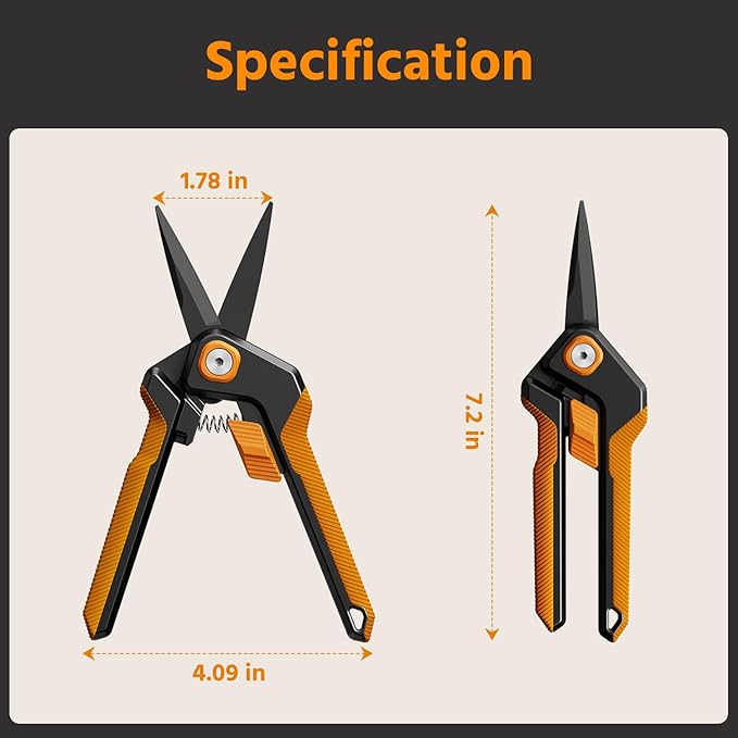 PrunePro Garden Scissors Pruning Shears Sharp Stainless Steel Non-Stick Teflon Coating Blade for Precise Cuts Garden Snip Bonsai Clippers for Plants Rose Flower Green & Orange