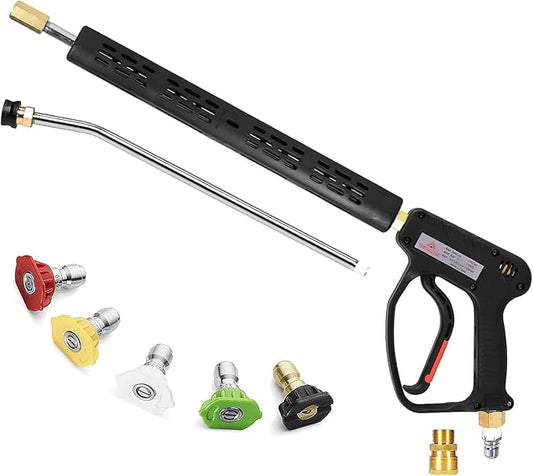 YAMATIC Pressure Washer Gun 5000 PSI - Stainless Steel 3/8" Swivel Plug & M22-14mm Coupler, Power Washer Extension Wand Trigger Handle with 1/4" Quick Connect for Foam Cannon Car Wash