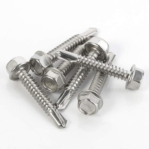 MewuDecor #14 x 2 (3/4" to 3" Available) Hex Washer Head Self Drilling Sheet Metal Screws with Drill Point, Stainless Steel 410, 50 PCS