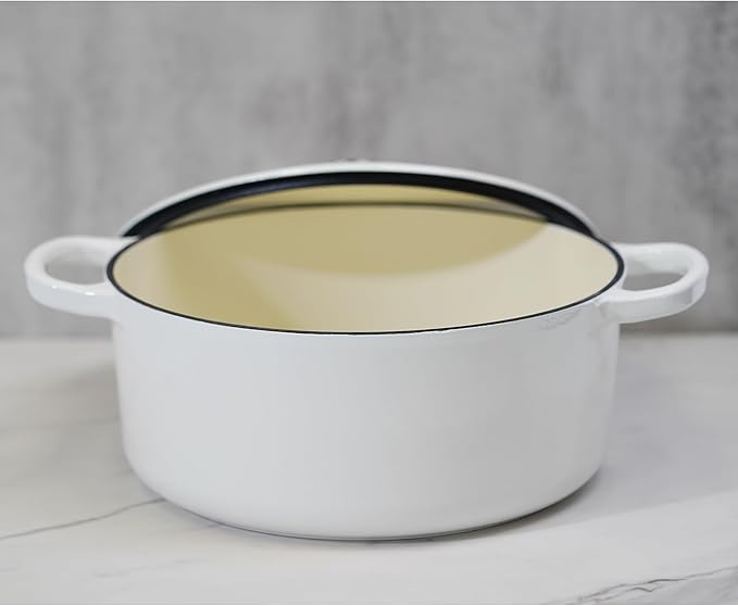 Commercial Grade, Cast Iron Enameled Cookware Duch Oven 7qt, White
