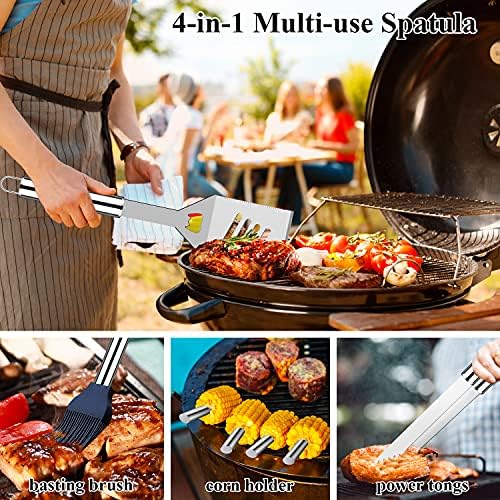 ROMANTICIST 23pcs Heavy Duty Grilling Gifts for Men Dad Fathers Day, Extra Thick BBQ Accessories Tools Set, Stainless Steel Grill Utensils Kit with Meat Claws,Canvas Bag for Outdoor Camping Silver