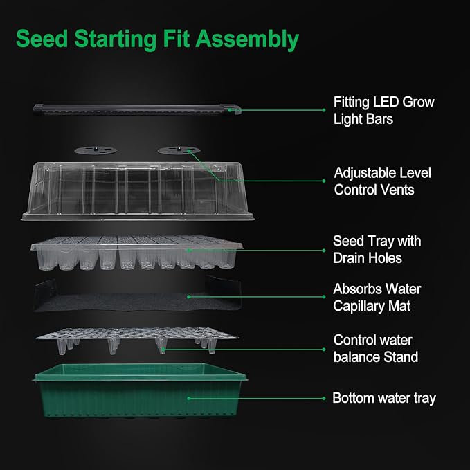TONYFUL Seed Starter Tray with Grow Light, 60-Cell Seed Starter Kit with 4.07” Humidity Dome, Indoor Seedling Starter Tray, Seed Starting Tray for Plant Germination, Seeds Growing