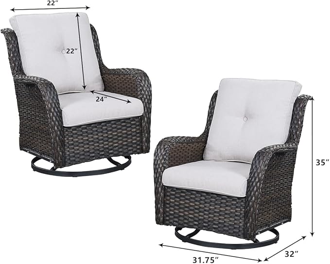 HUMMUH Outdoor Swivel Rocker Wicker Patio Chairs High Back PE Rattan Glider Chairs 4PCS Patio Furniture Set(Brown,Beige)