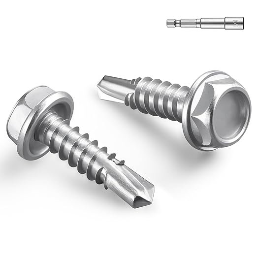 #8 x 3/4 Inch Self Drilling Screws, 650pcs 3 lbs Self Tapping Screws for Metal, 410 Stainless Steel Hex Washer Head Sheet Metal Screw