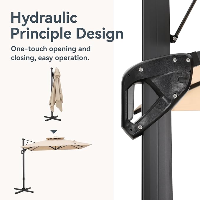 GREEN PARTY 12x9 ft Cantilever Patio Umbrella with Base Included, Rectangle Offset Outdoor Umbrellas with 360° Rotation, 5-Year-Non-Fading Hanging Pool Umbrella for Garden Deck Poolside - Beige