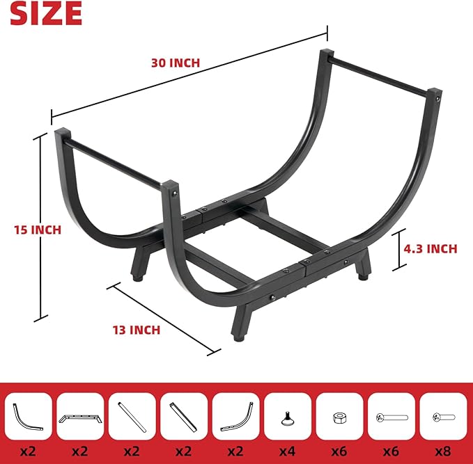 30“ Firewood Rack Outdoor and Indoor, Compact Firewood log Storage & Holder, Stable Log Holder with Reinforced Steel Frame, Waterproof Rustproof Wood Pile Storage Rack for Fireplaces/Camping.